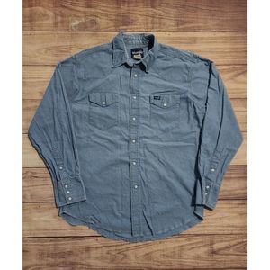 Vintage Wrangler Pearl Snap Shirt Mens Large Blue Casual Western Pockets Cowboy